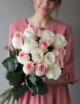Белые и розовые розы в ленту (15 шт) №1031