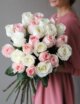 Белые и розовые розы в ленту (25 шт) №1032