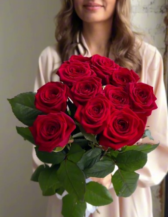 Красные розы в ленту (Россия, 11 шт) №1741