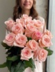 Нежно-розовые розы в ленту (15 шт) №1547