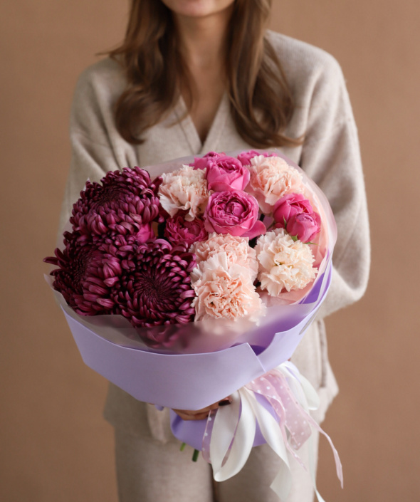 Сборный букет с винными хризантемами №2016 Сборный букет с винными хризантемами №2016