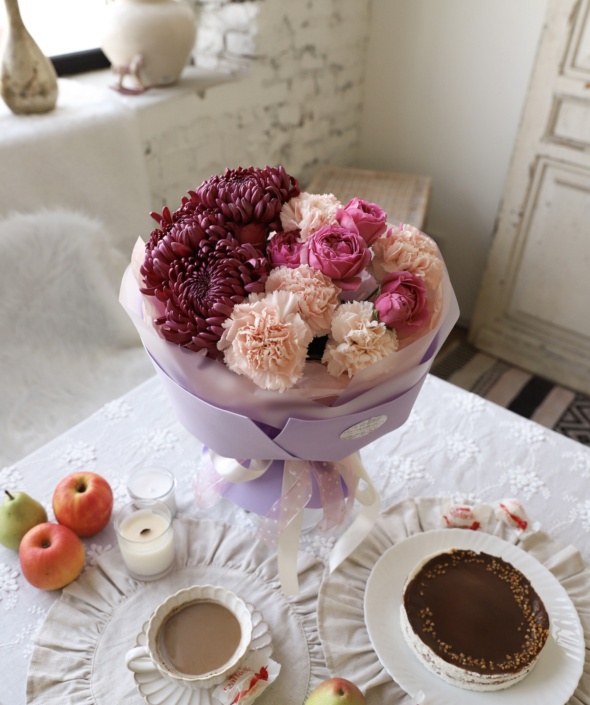 Сборный букет с винными хризантемами №2016 Сборный букет с винными хризантемами №2016