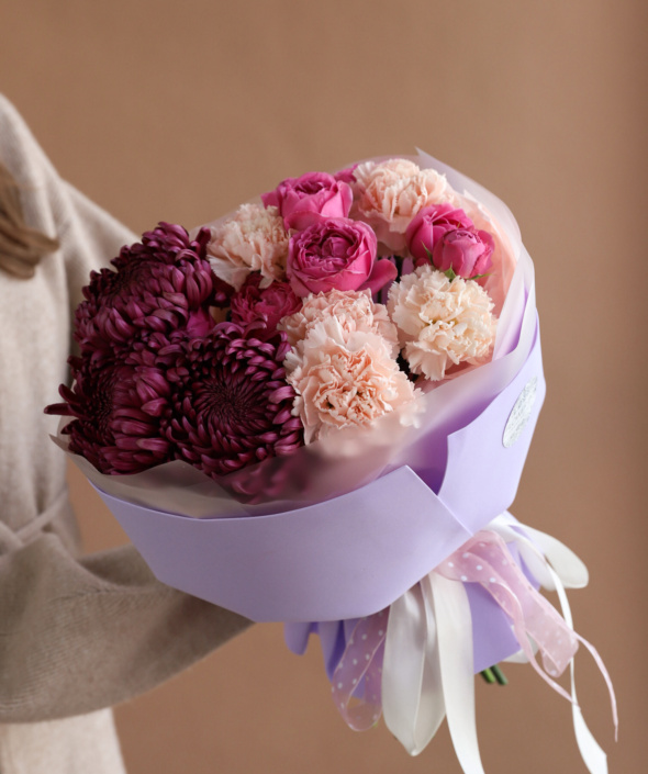 Сборный букет с винными хризантемами №2016 Сборный букет с винными хризантемами №2016