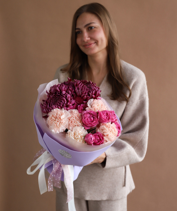 Сборный букет с винными хризантемами №2016 Сборный букет с винными хризантемами №2016