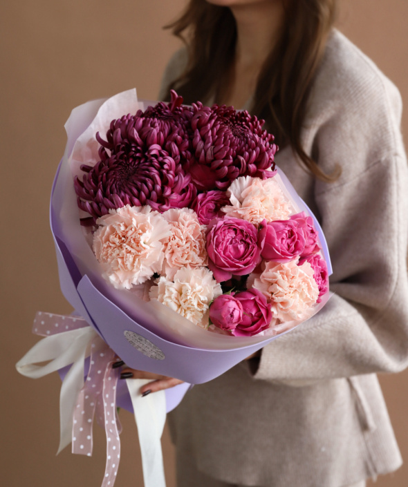 Сборный букет с винными хризантемами №2016 Сборный букет с винными хризантемами №2016