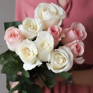 Белые и розовые розы в ленту (9 шт) №1030 - Фото 5