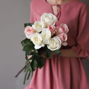 Белые и розовые розы в ленту (9 шт) №1030 - Фото 4