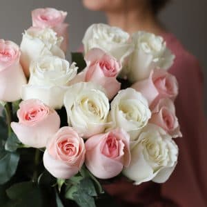 Белые и розовые розы в ленту (15 шт) №1031 - Фото 4