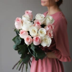 Белые и розовые розы в ленту (15 шт) №1031 - Фото 6