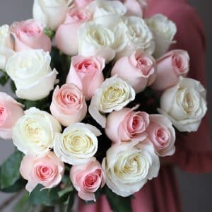 Белые и розовые розы в ленту (25 шт) №1032 - Фото 5