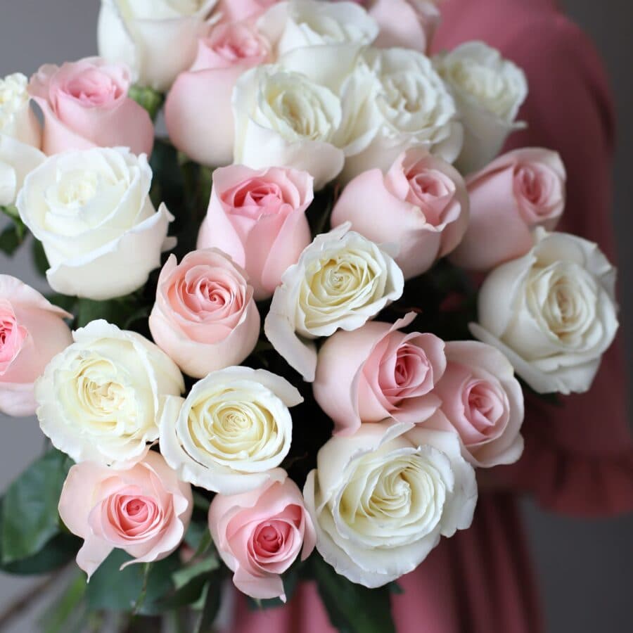 Белые и розовые розы в ленту (25 шт) №1032 - Фото 2