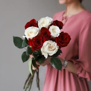 Красные и белые розы в ленту (9 шт) №1033 - Фото 6