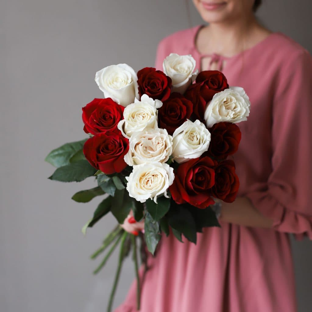 Красные и белые розы в ленту (15 шт) №1034 - Фото 11