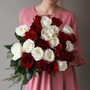 Красные и белые розы в ленту (25 шт) №1035 - Фото 6