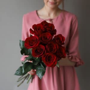 Красные розы в ленту (9 шт) №1039 - Фото 4