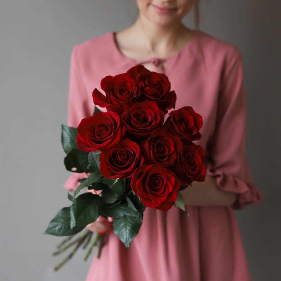 Красные розы в ленту (9 шт) №1039 - Фото 1
