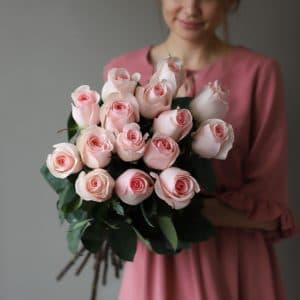 Розы розовые в ленту (15 шт) №1043 - Фото 3