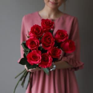 Малиновые розы в ленту (9 шт) №1045 - Фото 4