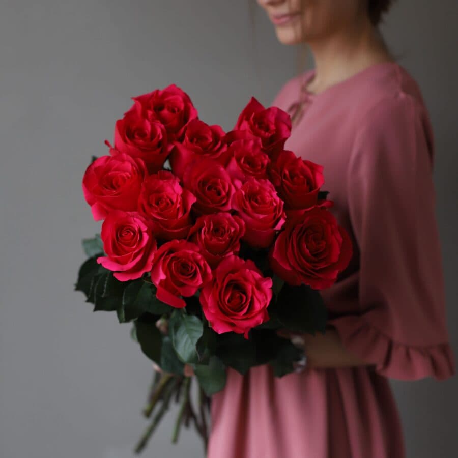 Малиновые розы в ленту (15 шт) №1046 - Фото 3
