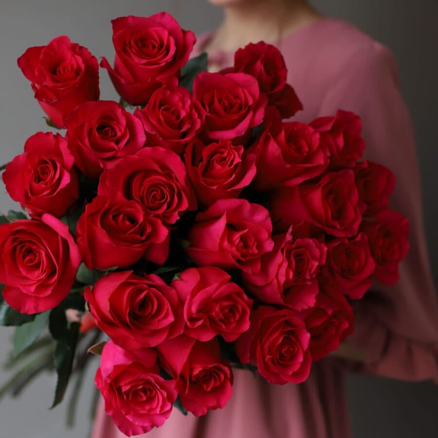 Малиновые розы в ленту (25 шт) №1047 - Фото 2