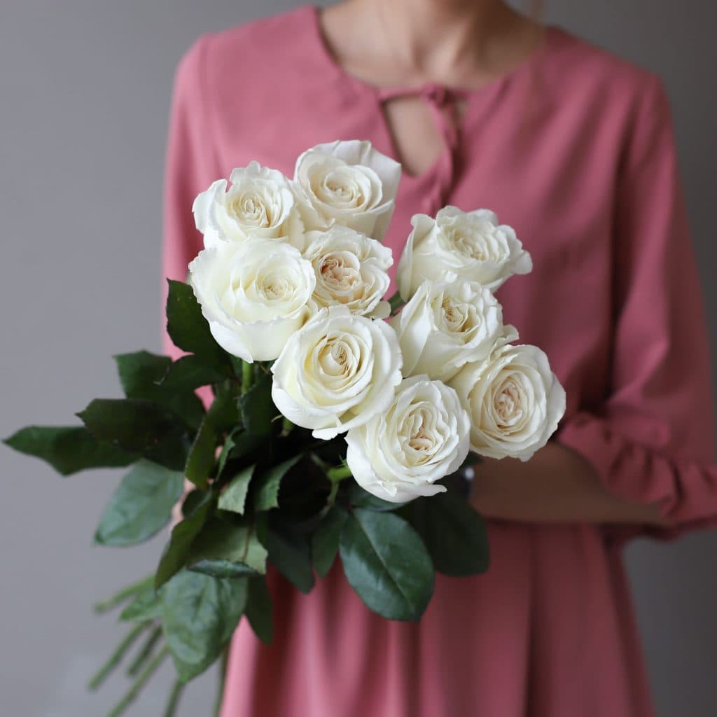 Розы белые в ленту (9 шт) №1048 - Фото 3