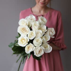 Розы белые в ленту (15 шт) №1049 - Фото 4