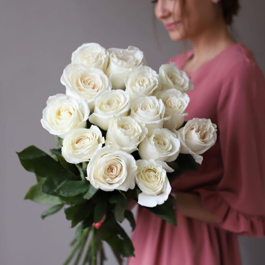 Розы белые в ленту (15 шт) №1049 - Фото 3