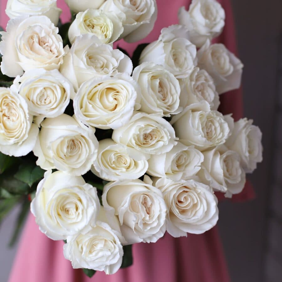 Розы белые в ленту (25 шт) №1050 - Фото 2