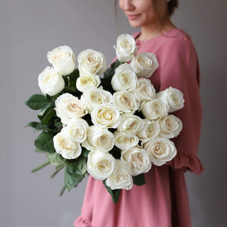 Розы белые в ленту (25 шт) №1050 - Фото 3