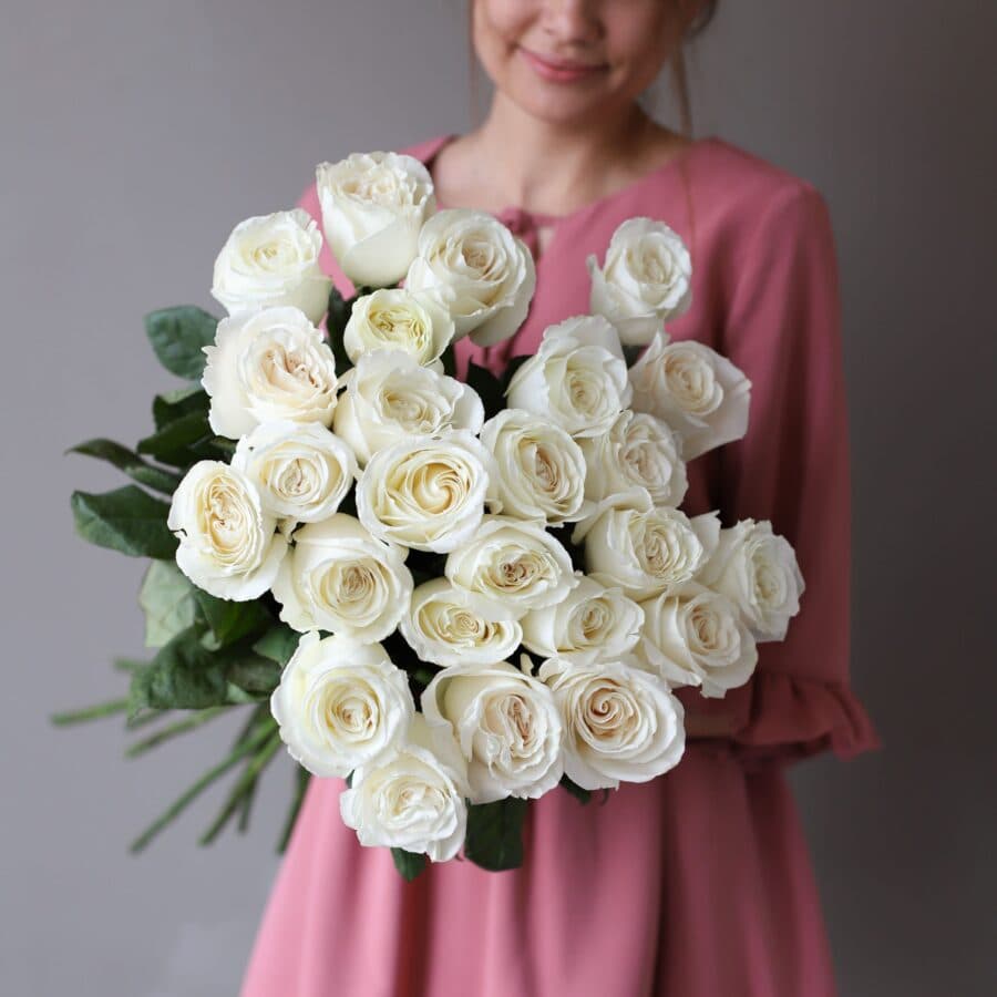 Розы белые в ленту (25 шт) №1050 - Фото 1