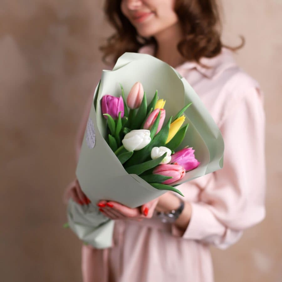 Монобукет из тюльпанов (9 шт, Голландия) №1076 - Фото 1