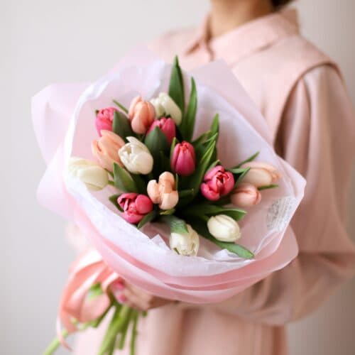 15 тюльпанов в нежно-розовом оформлении (Голландия) №1243 - Фото 11