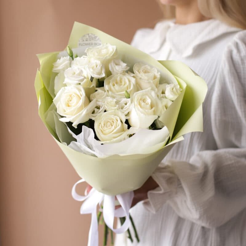 Белые розы с эустомой №1843 - Фото 19