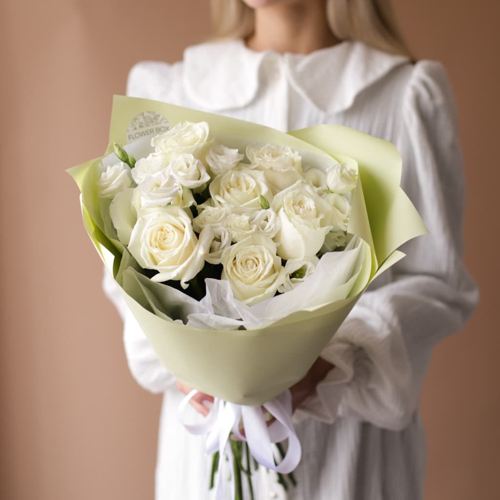 Белые розы с эустомой №1843 - Фото 20