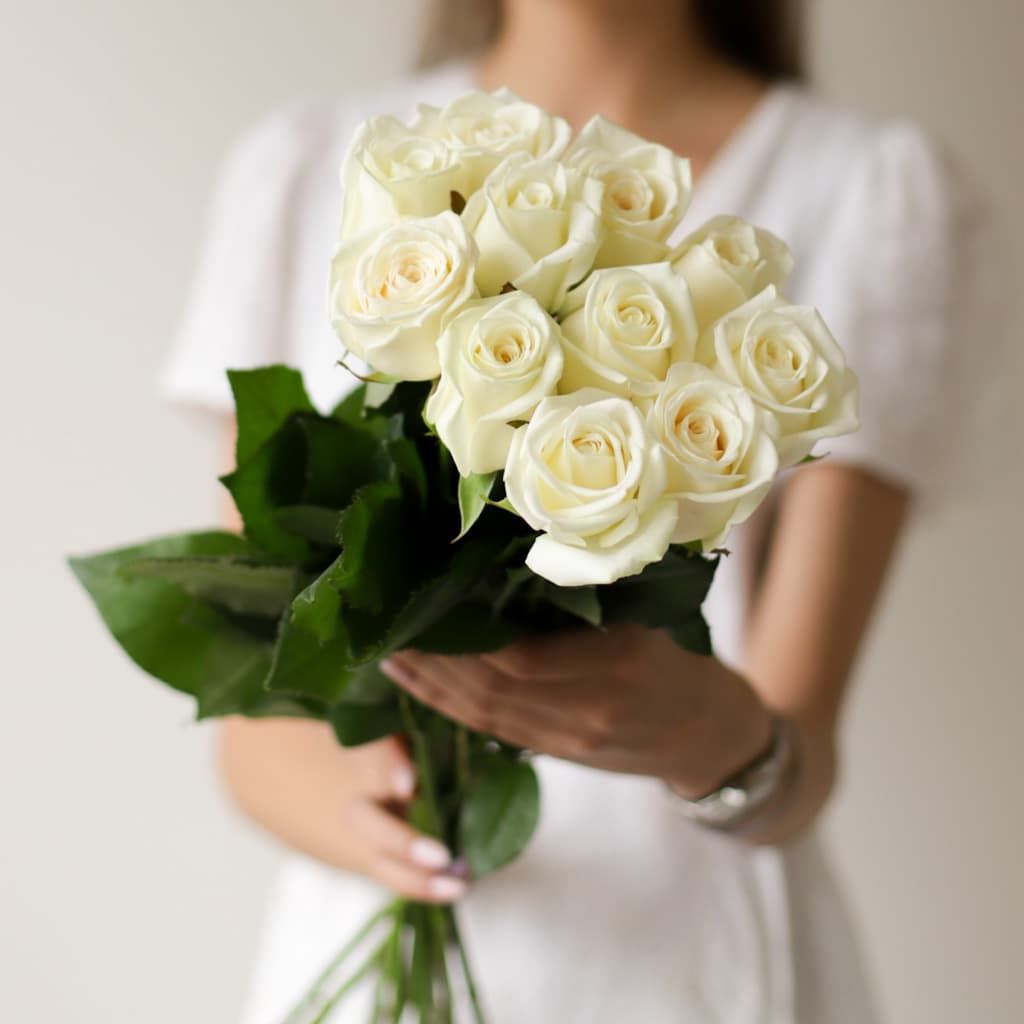 Белые розы в ленту (Россия, 11 шт) №1742 - Фото 2