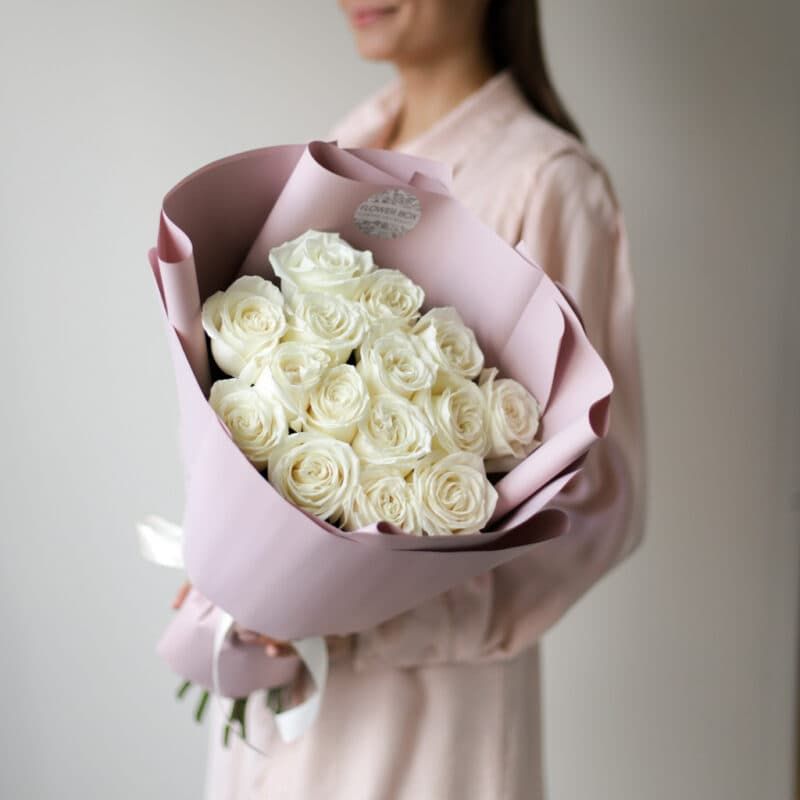 Белые розы в нежном оформлении (15 шт) №1748 - Фото 50