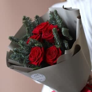 Букет с красными розами и нобилисом №1833 - Фото 4