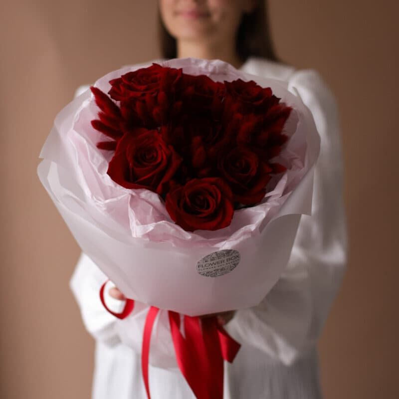 Букет с красными розами и сухоцветами №1834 - Фото 11