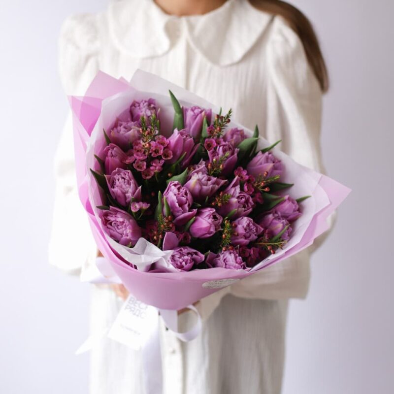 Букет тюльпанов с хамелациумом №1857 - Фото 43