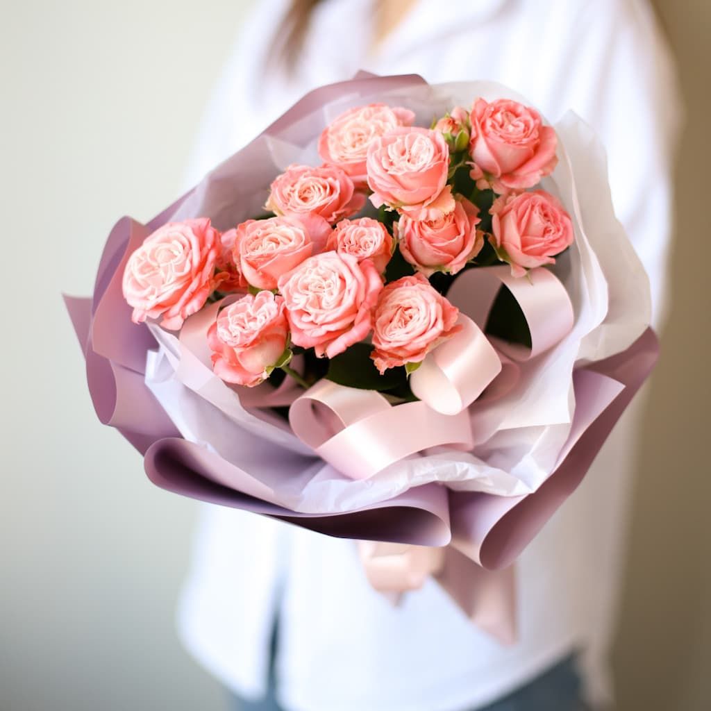 Кустовые розы пионовидные - детский букет (3шт) №1376 - Фото 1
