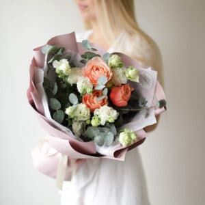 Дуобукет с лизиантусом и садовой розой №1661 - Фото 3