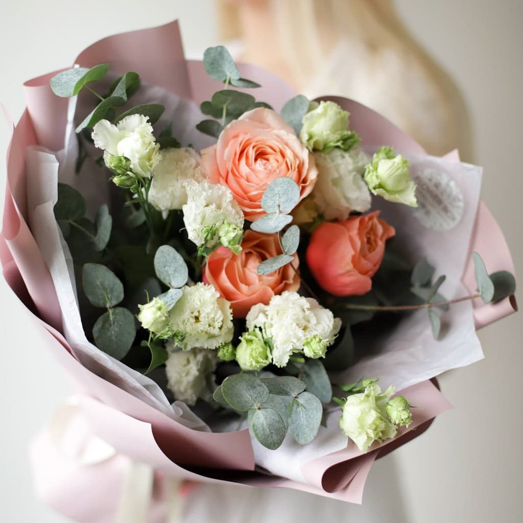 Дуобукет с лизиантусом и садовой розой №1661 - Фото 2