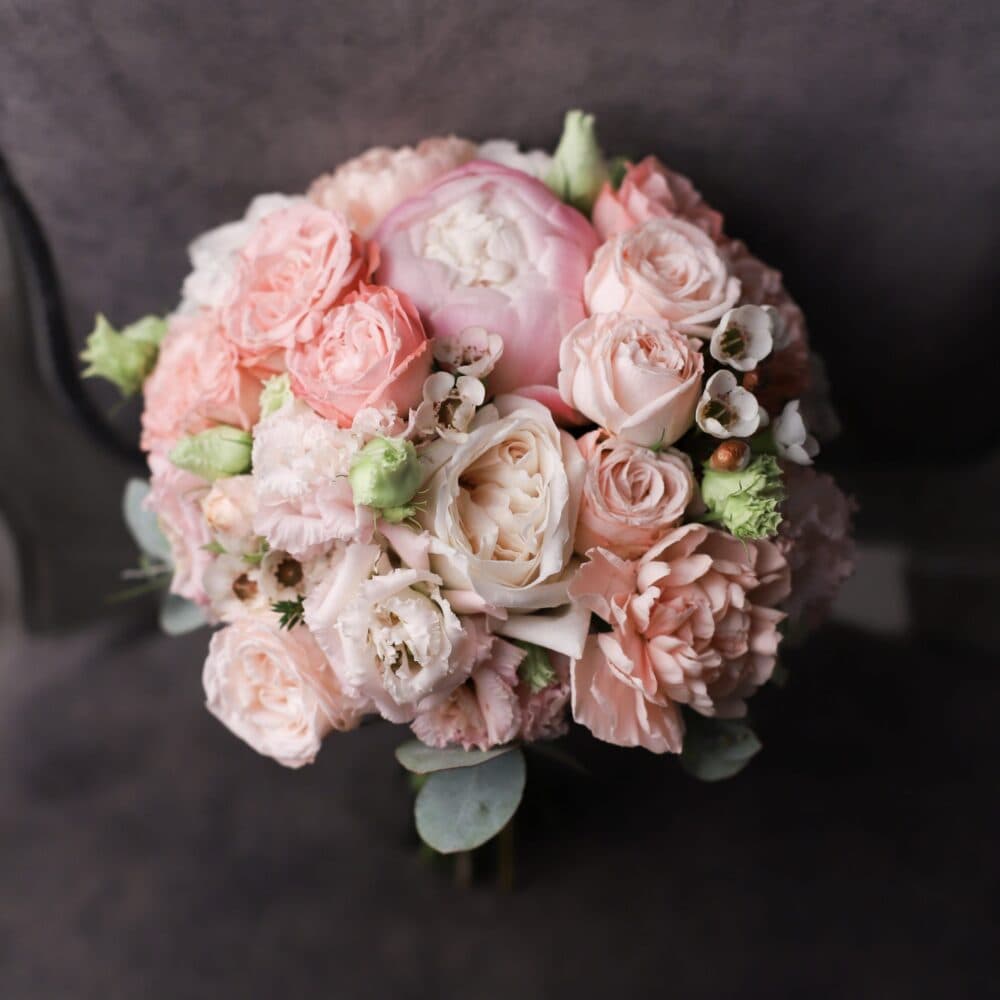 Классический свадебный букет с розовыми пионами №994 - Фото 1