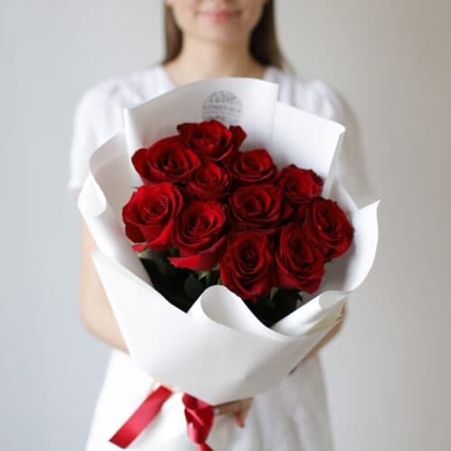 Красные розы в белом оформлении (11 шт) №719 - Фото 7