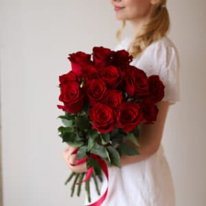 Красные розы в ленту (15 шт) №1040 - Фото 4