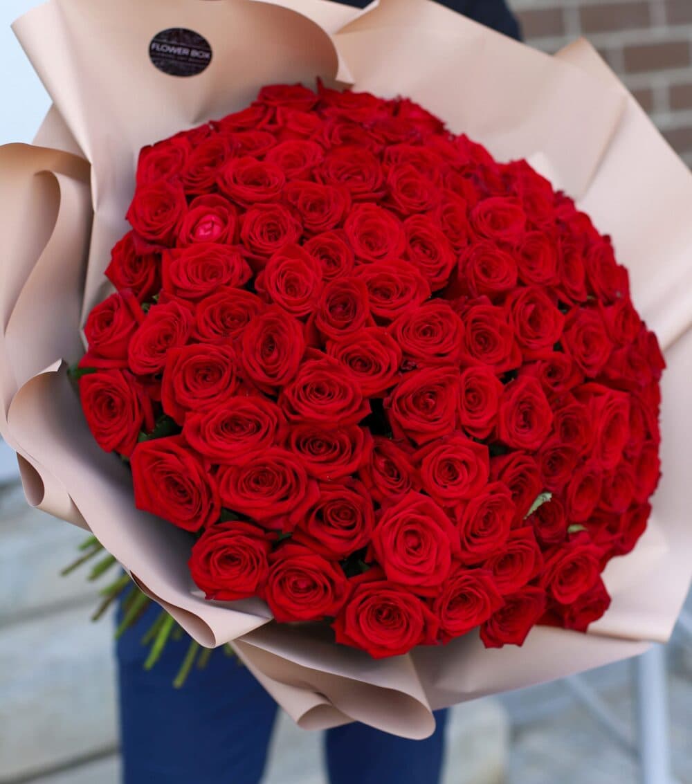 Монобукет из 101 розы Премиум 70 см (Россия) №1141 - Фото 1