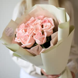 Нежно-розовые розы в нежном оформлении (11 шт) №1438 - Фото 4