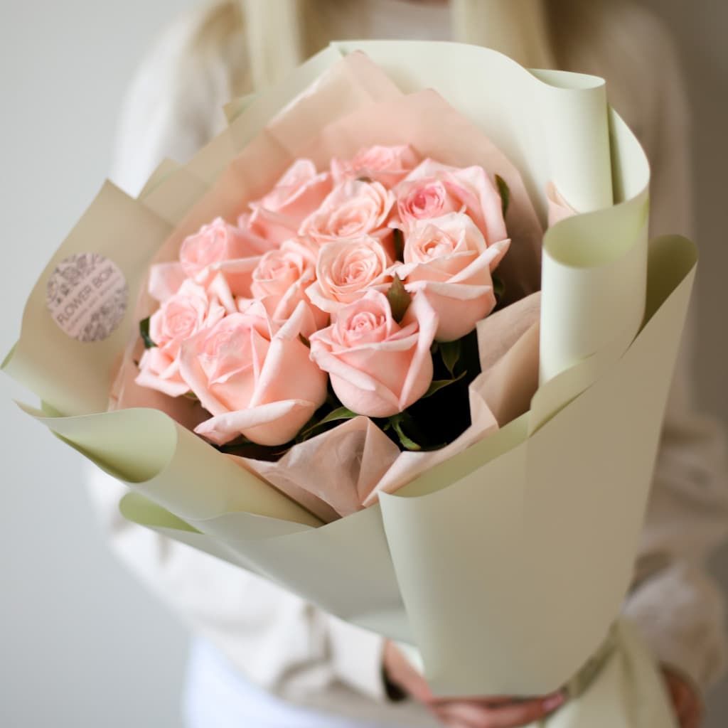 Нежно-розовые розы в нежном оформлении (11 шт) №1438 - Фото 2