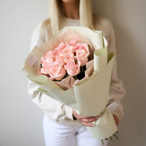 Нежно-розовые розы в нежном оформлении (11 шт) №1438 - Фото 104