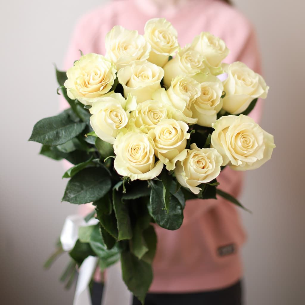 Белые розы в ленту (15 шт) №1345 - Фото 1